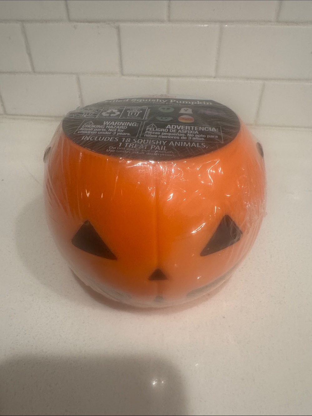 Squishy Pumpkin Treat Pail - Orange Jack-O'-Lantern w/18 mini squishies